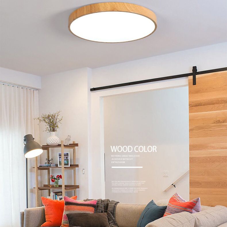 Modern Circular Flush Mount Ceiling Fixture Wood Flush Light