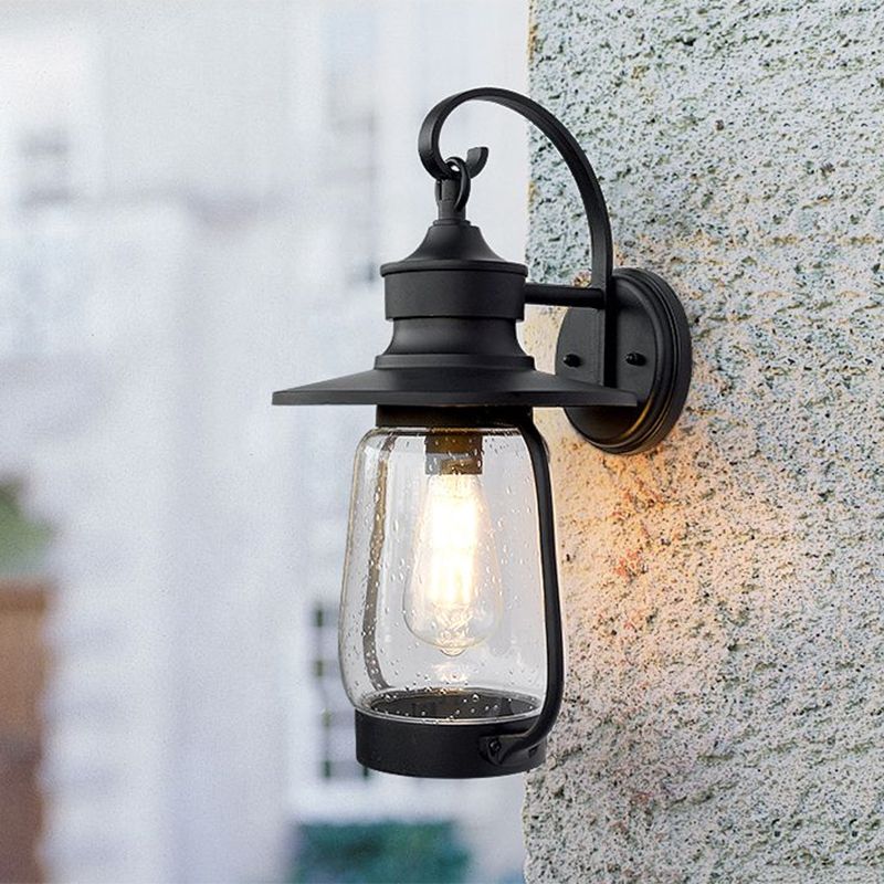 1 Bulb Seedy Glass Wall Mounted Light Farmhouse Black Urn Doorway Wall Lamp Fixture