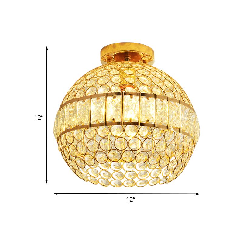 Crystal Hemisphere Ceiling Flush Mount Minimalist 1-Light Dining Room Flush Mount Lighting in Gold