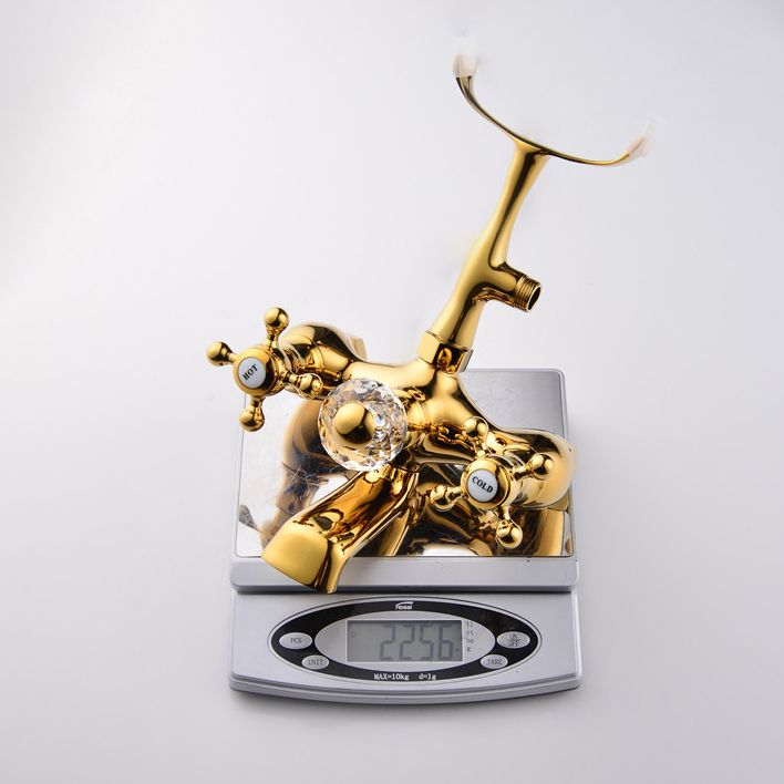 Floor Mounted Metal Freestanding Tub Filler Copper Freestanding Faucet in Gold