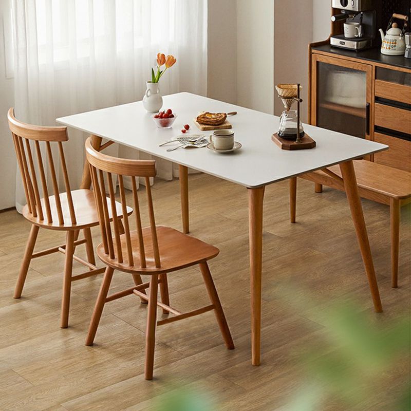 Contemporary White Rectangular Dining Table with Solid Wood Legs