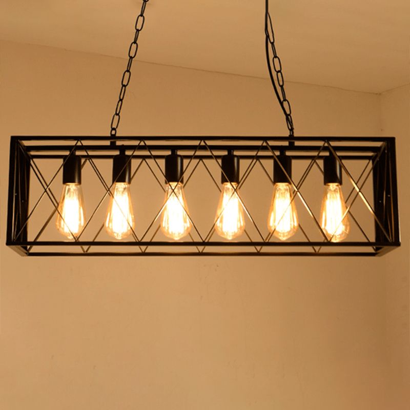 Black Industrial Island Pendant Lighting Cross Framed Box Iron Island Ceiling Light for Dining Table