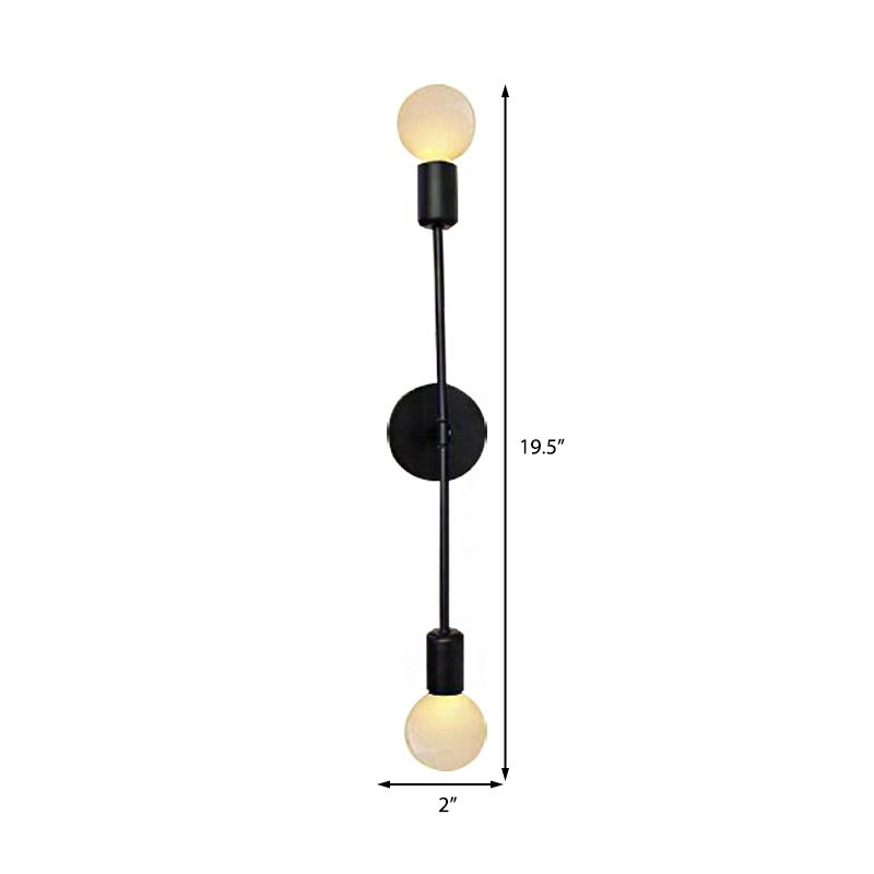 Linear Metal Wall Sconce Light with Open Bulb Loft Style 2 Lights Balcony Sconce Lamp in Black