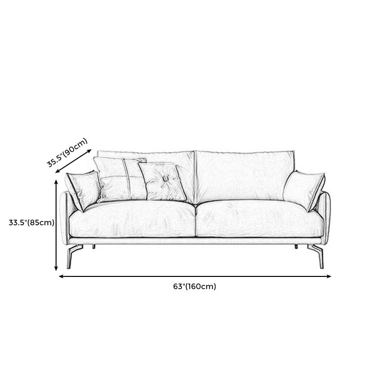 Leather Brown Settee Sofa Standard Square Arm Loveseat with Pillows
