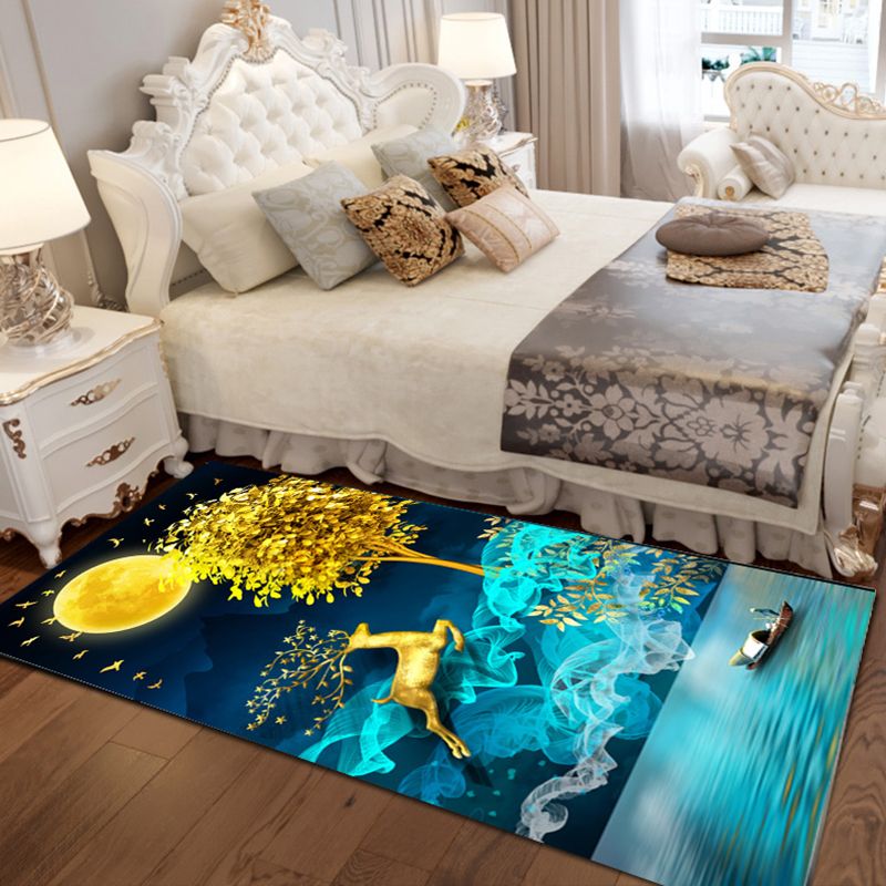 Gold Modern Rug Polyester Animal Rug Non-Slip Backing Rug for Living Room