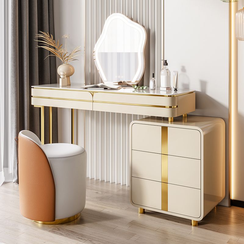 Gold Vanity Bedroom Make-up Vanity Stool Set in Glossy Finish