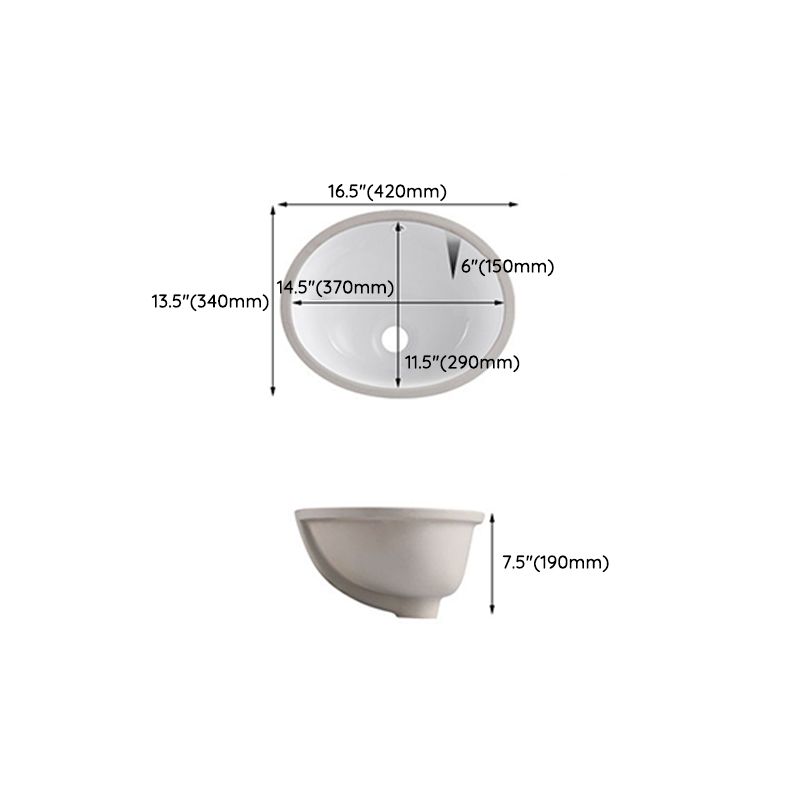 Traditional Undermount Vanity Sink Rectangular Porcelain with Pop-Up Drain Basin Sink