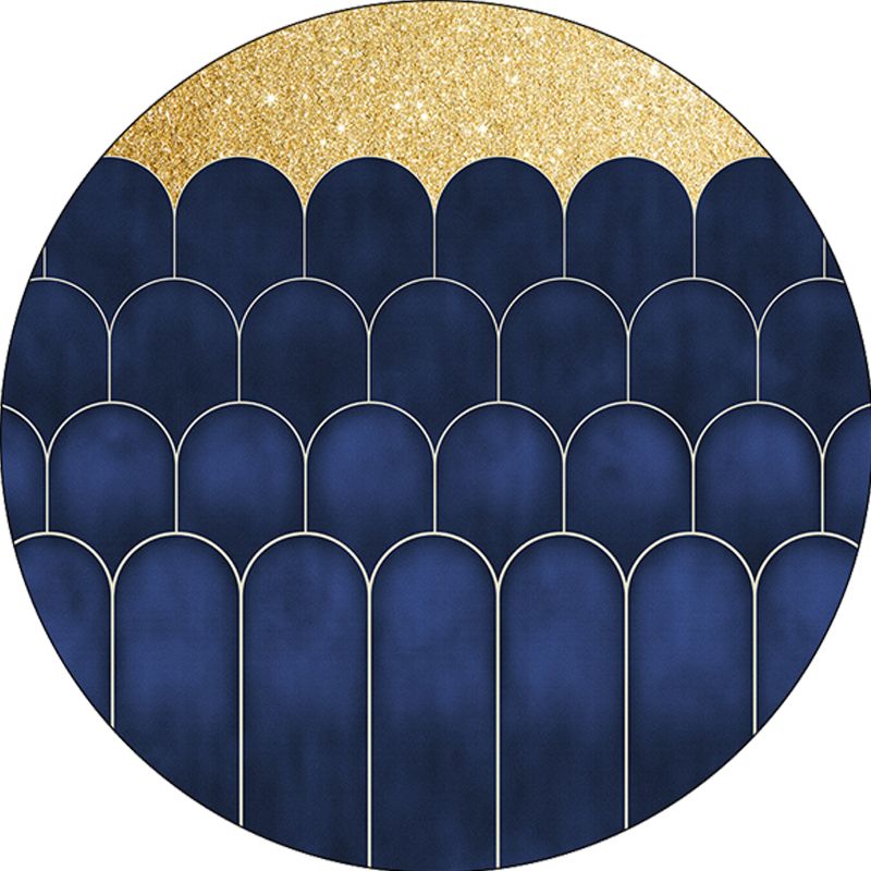 Blue and Gold Contemporary Area Rug Polypropylene Geometric Pattern Rug Pet Friendly Washable Non-Slip Area Rug for Home