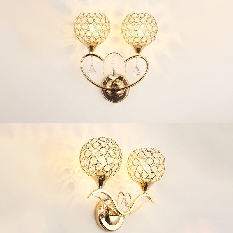Crystal Ball Shaped Sconce Lighting Contemporary Gold Finish Wall Light for Living Room