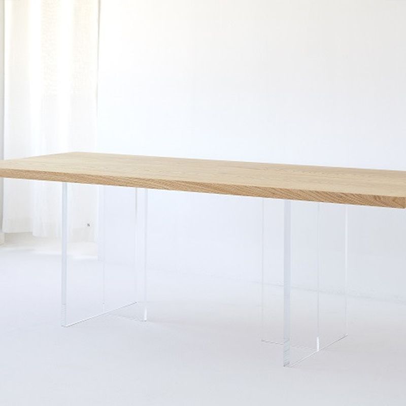 Pine Wood Top Dining Table Contemporary Rectangle Dining Table with Double Pedestal Base