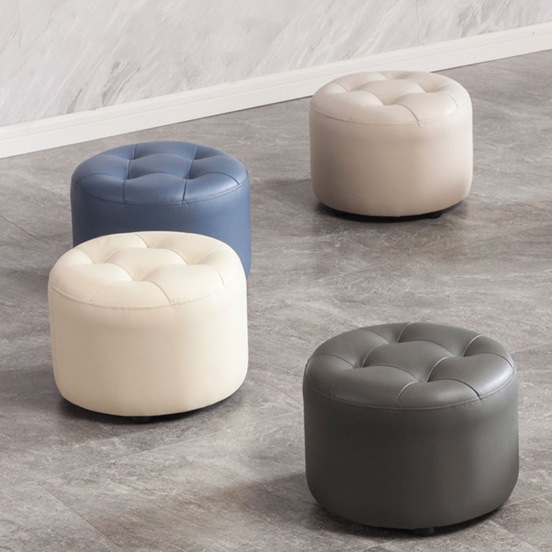 Simplicity Pure Color Ottoman Tufted Faux Leather Water Resistant Round Pouf Ottoman