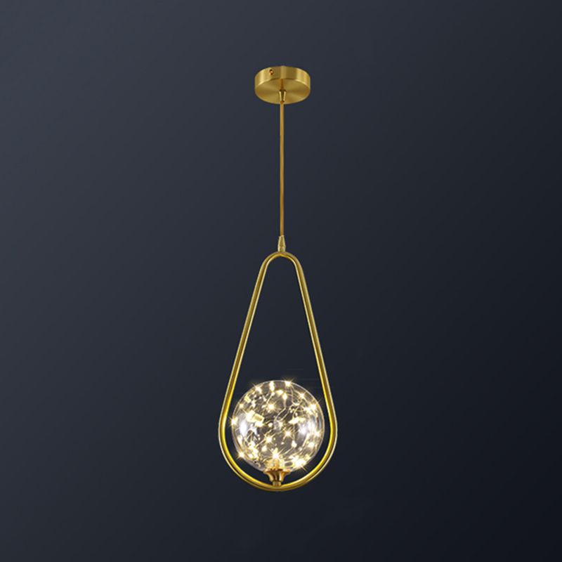 Globe Shape Ceiling Light Simplicity Clear Glass Bedroom LED Hanging Pendant Light in Brass