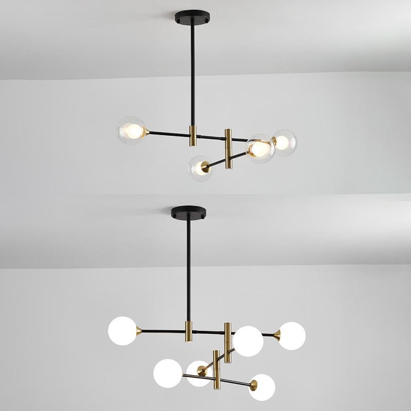 Modern Metal Hanging Chandelier Light Glass Shade Ceiling Chandelier in Black for Living Room