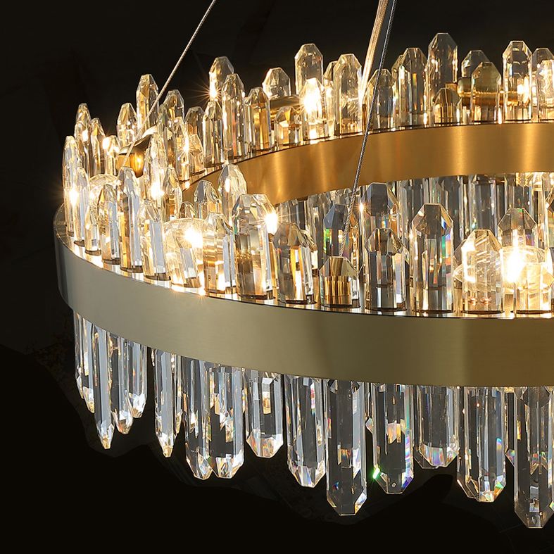 Modern LED Crystal Ring Pendant Chandelier in Gold for Living Room Dining Room