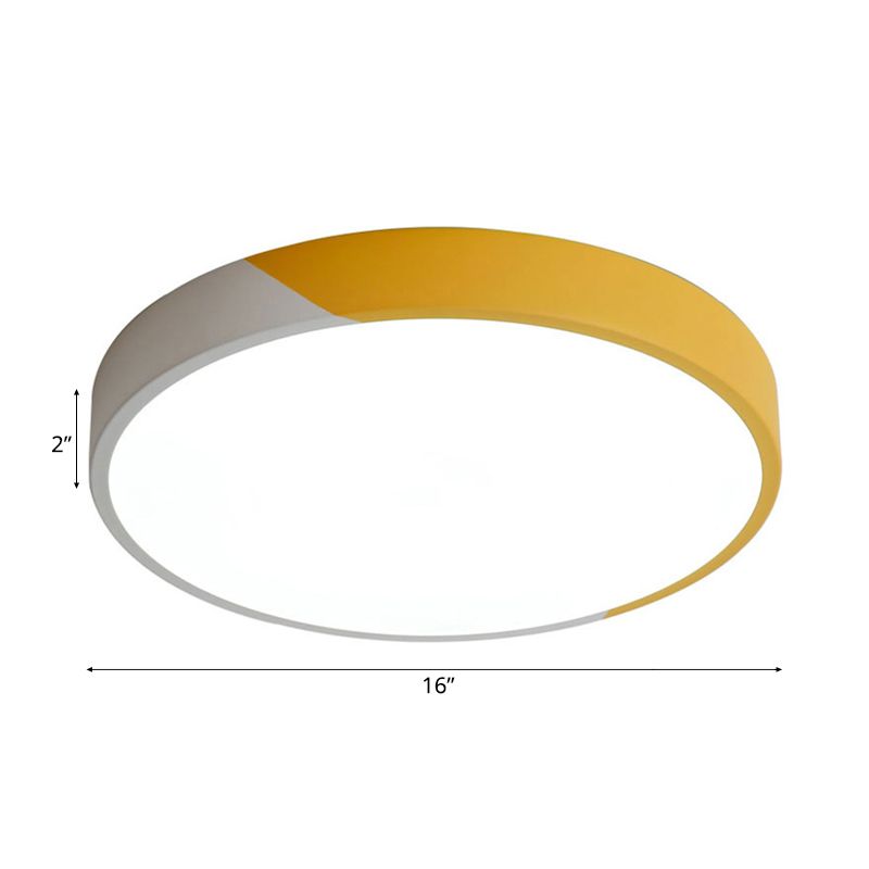Lámpara empotrada redonda de 9 "/12"/16 "de diámetro, accesorio de techo LED Macaron de acrílico y Metal gris/amarillo/azul para dormitorio