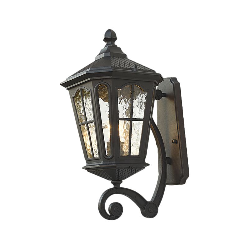 Lantern Porch Wall Lighting Traditional Dimpled Glass 9.5"/12" W 1-Bulb Black/Brass Wall Mounted Light, Up/Down
