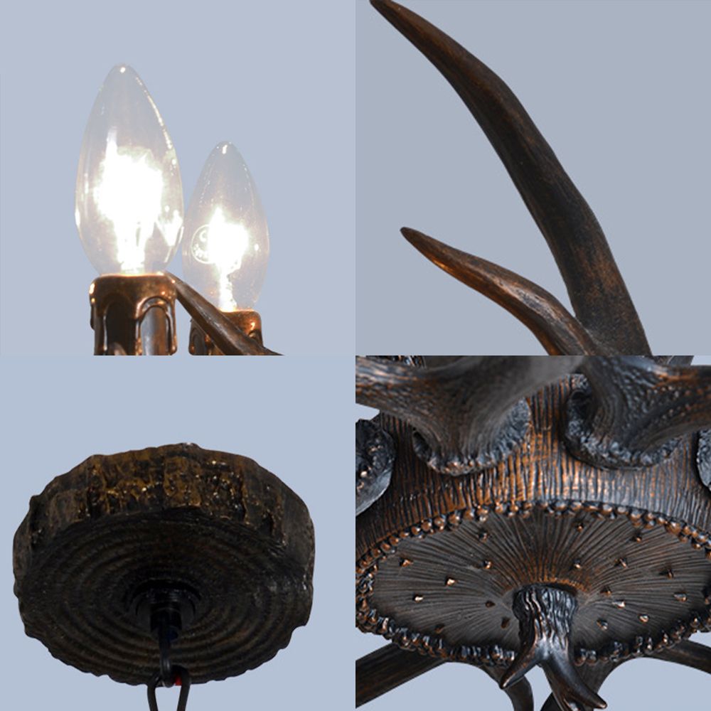 Resin Black Hanging Chandelier Tapered 4/6/8 Bulbs Traditional Pendant Light Fixture for Restaurant