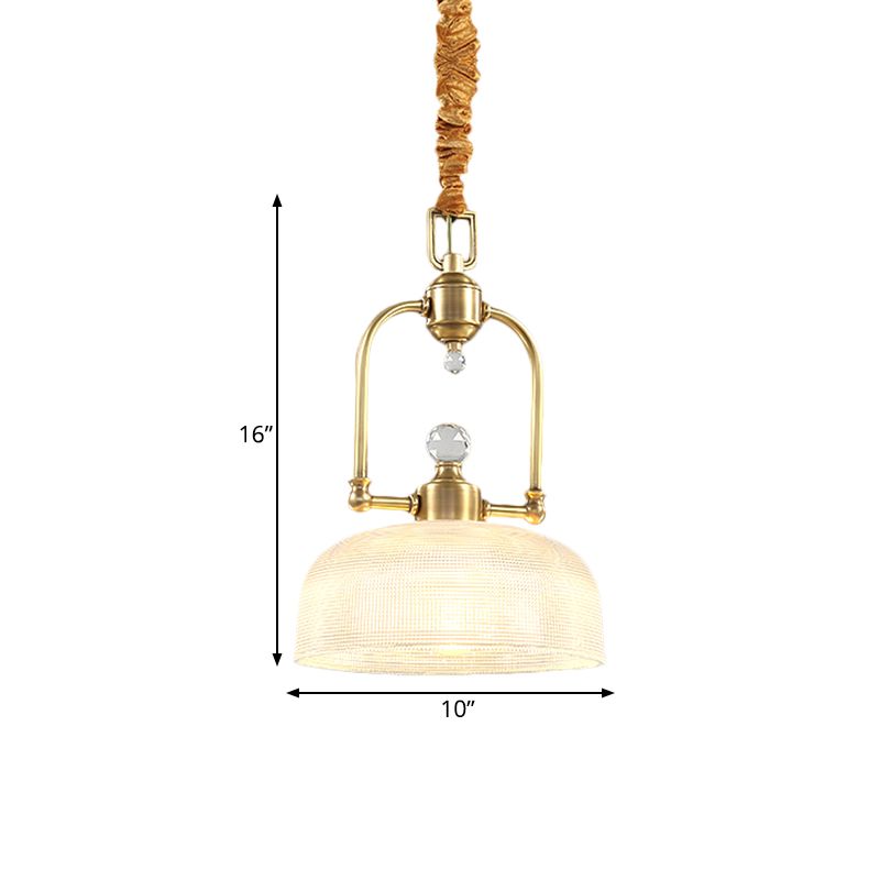 Golden 1 Light Drop Pendant traditionnel Clear Prismatic Glass Dome Shade Metal Suspension Lighting