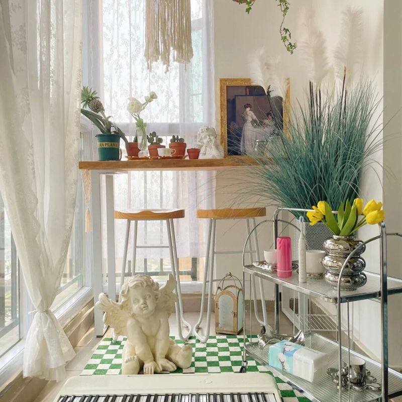 Rectangle Pine Wood Top Bistro Table Modern Pub Table with White Metal Base