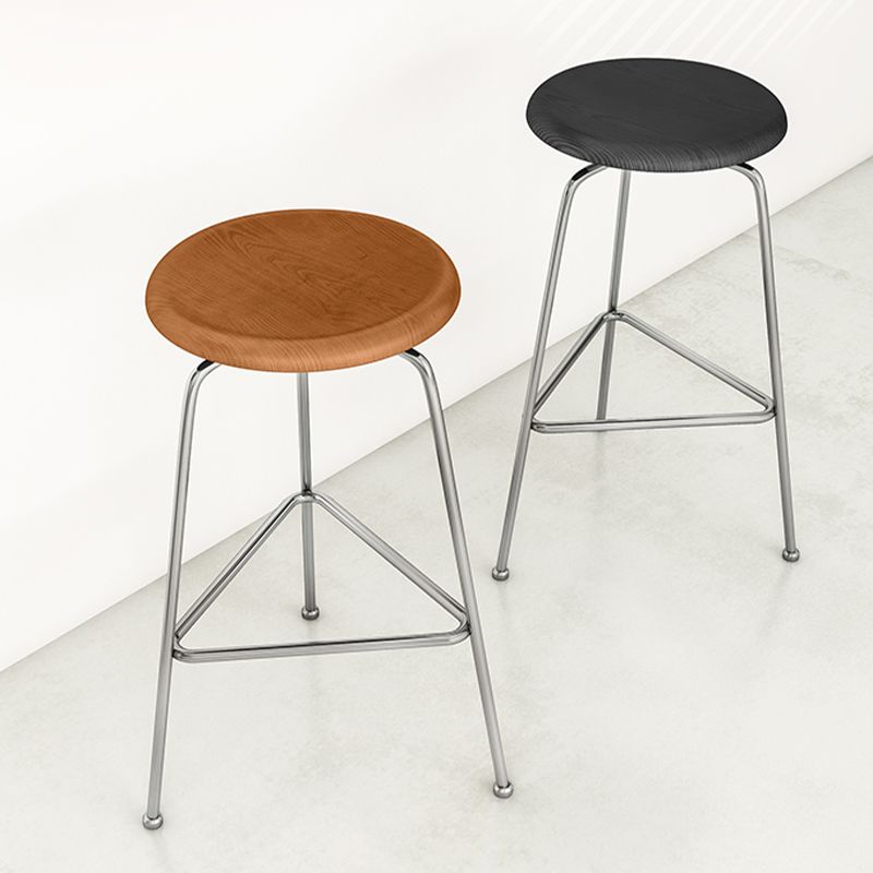 Modern Armless Backless Counter Stool Oak Wood Bar Stool with  Pedal for Cafe