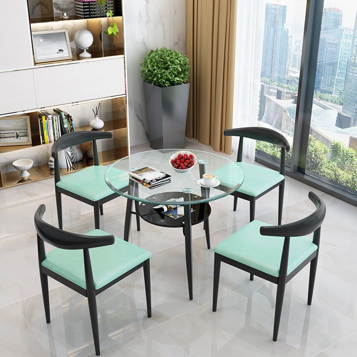 Moderne glazen eettafel 31.5 "Ronde eettafel met zwart frame voor huisgebruik