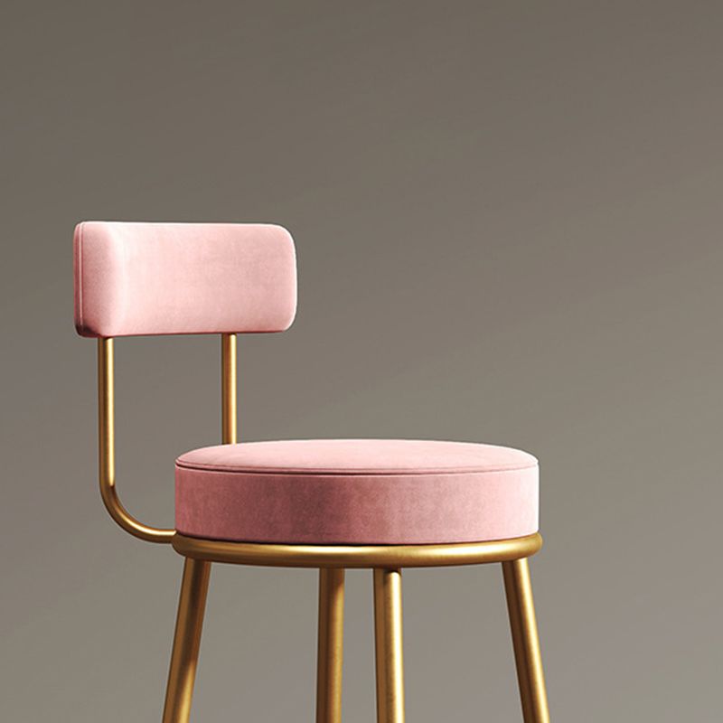 Nordic Armless Backrest Counter Stool Iron Cafe Bar Stool with Velvet Cushion and Pedal