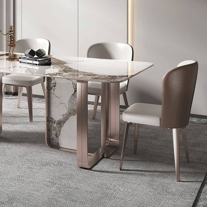 Rectangle Sintered Stone Top Table Contemporary Metal Base Dining Table
