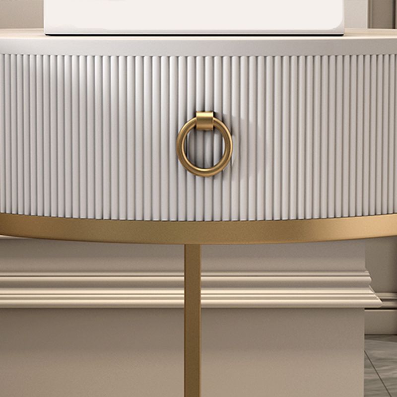 Frame Glam Style Side Table 22.83" Tall Stone Top Side Table with Storage