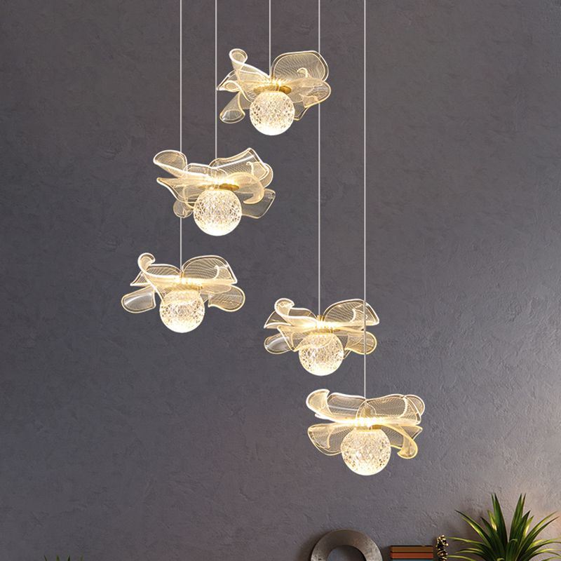 Minimalist Flower Shaped Shade Hanging Lamp, Art Deco Acrylic Shade Hanging Light for Bedroom
