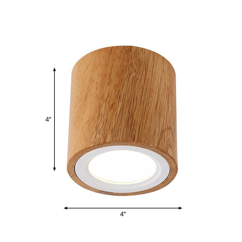 Round/Square Mini Corridor Ceiling Lamp Wooden 4"/6"/8" H LED Nordic Flush Mount Lighting in Beige