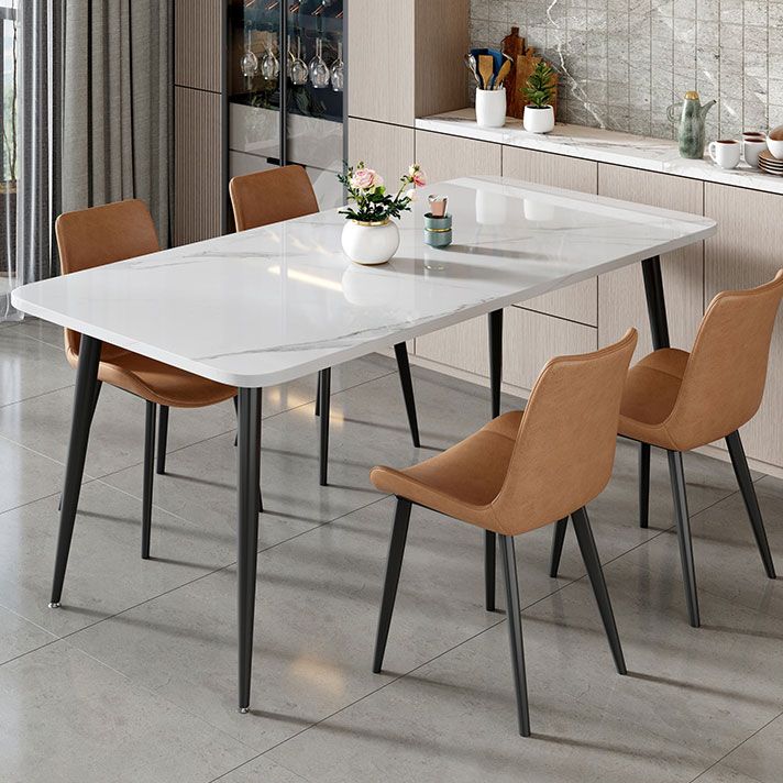 Modern Style Dining Table Rectangle Sintered Stone Dining Table with Black Frame