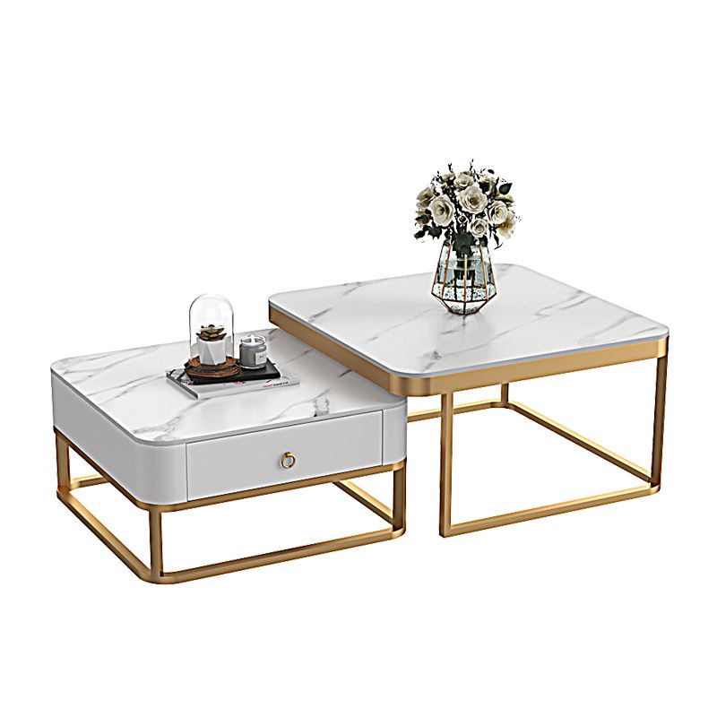 Glam Frame Coffee Table Slate/Glass Top Coffee Cocktail Table with Drawers
