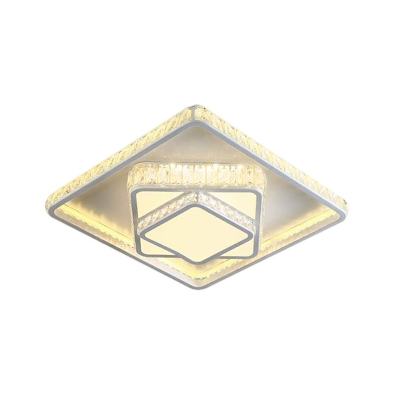 Square Crystal Block Flush Lamp Minimalism LED White Ceiling Mounted Fixture in White Light