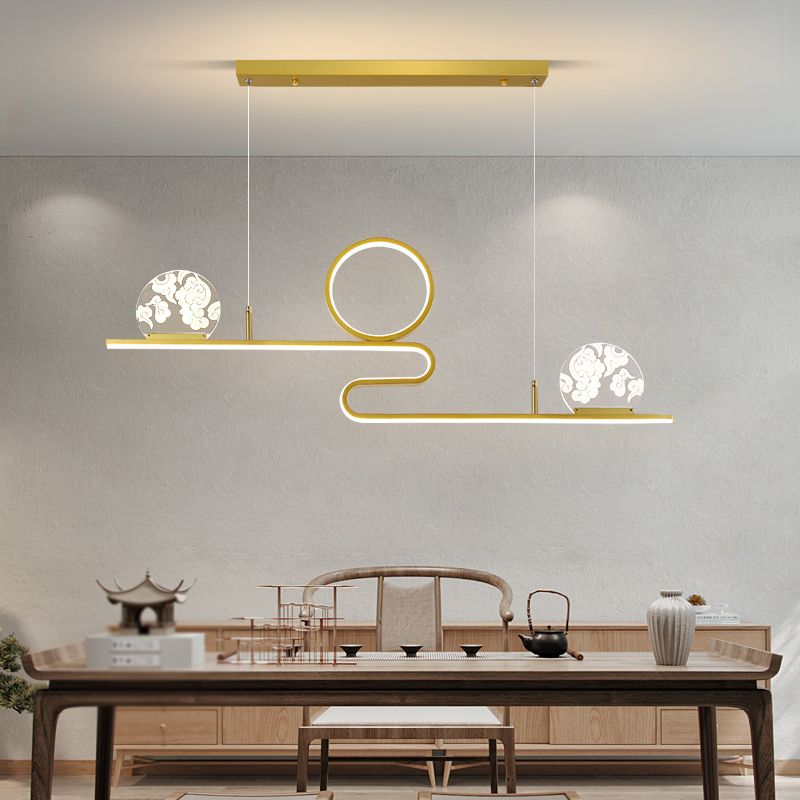 Luces de isla de forma lineal de estilo moderno metal de metal accesorios de iluminación colgante de 4 luces