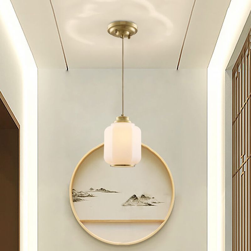 Sospensione in vetro Opal Luce tradizionale 1 corridoio lampadina a soffitto appeso in ottone