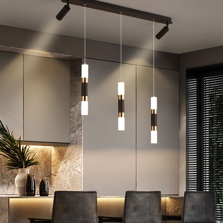 3-Lights Cylindrical LED Island Light Double Spotlight Design Modern Style Simplicity Lighting Pendant in Black