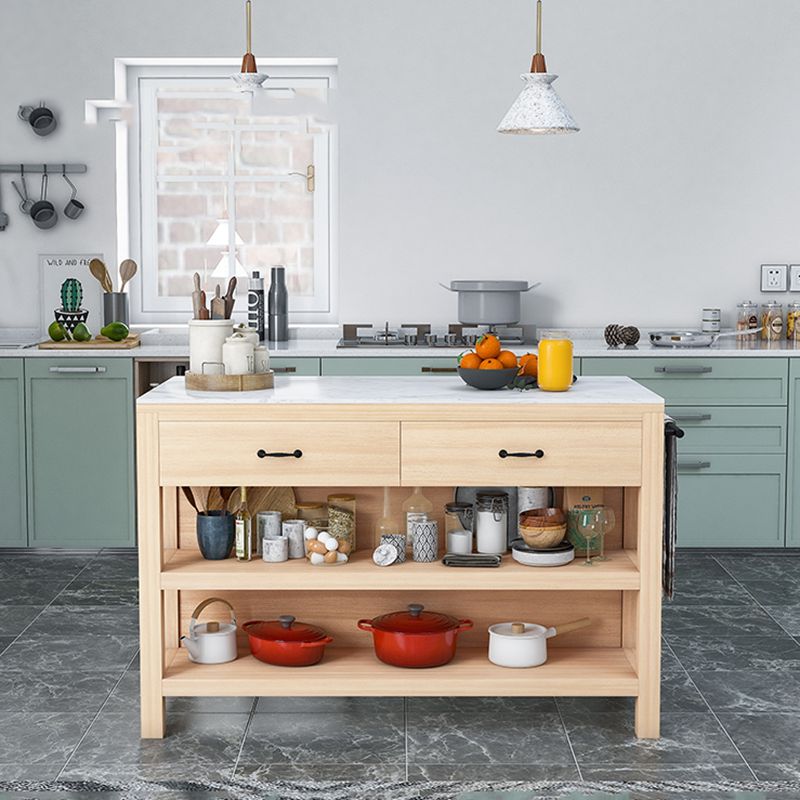 Dining Room Kitchen Island Table Modern Marble Prep Table with Open Storage