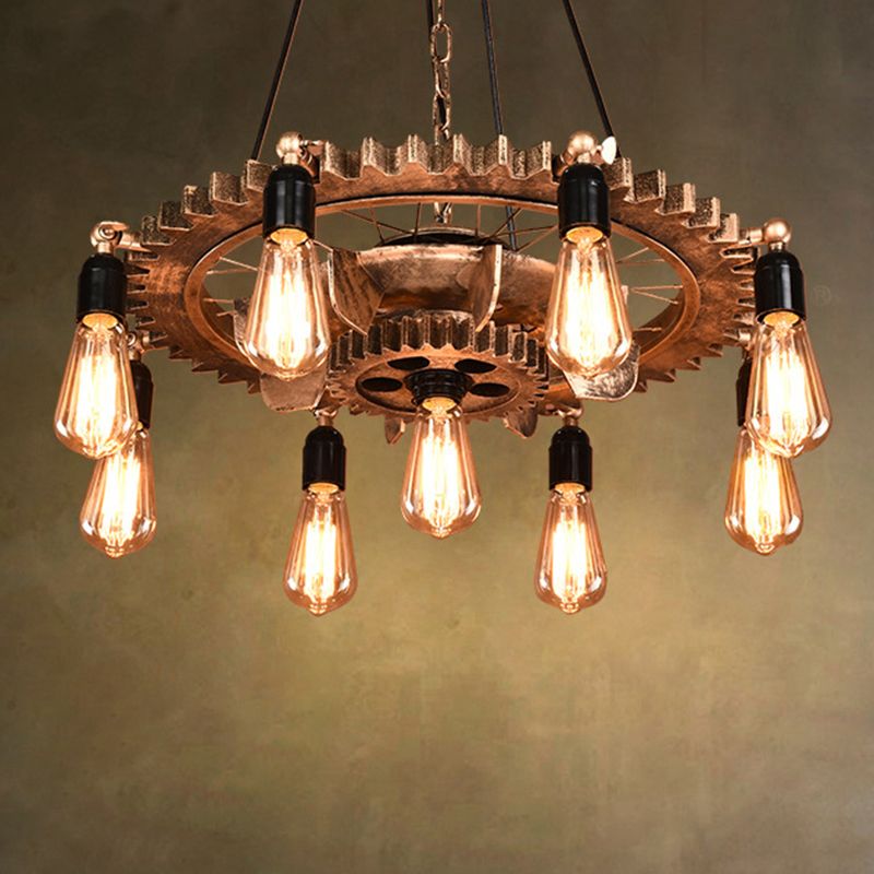 Industrial Pendant Chandelier 9 Heads Iron Gear Pendant Light  Fixtures for Restaurant Kitchen Table