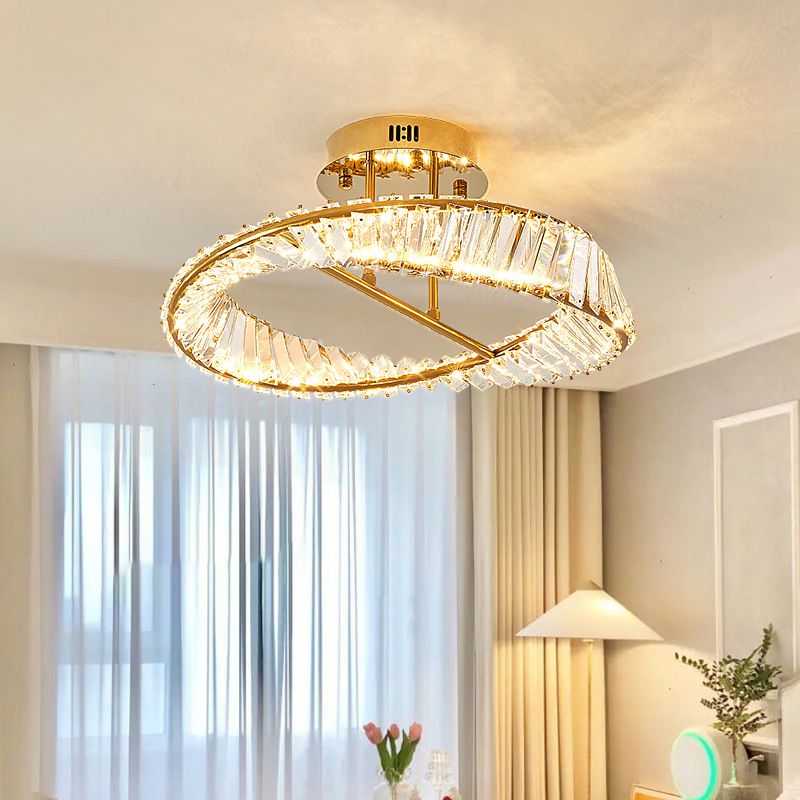 Linear Crystal 1 - Light Semi Flush Mount in Polished Gold Interior LED Ceiling Semi Flush