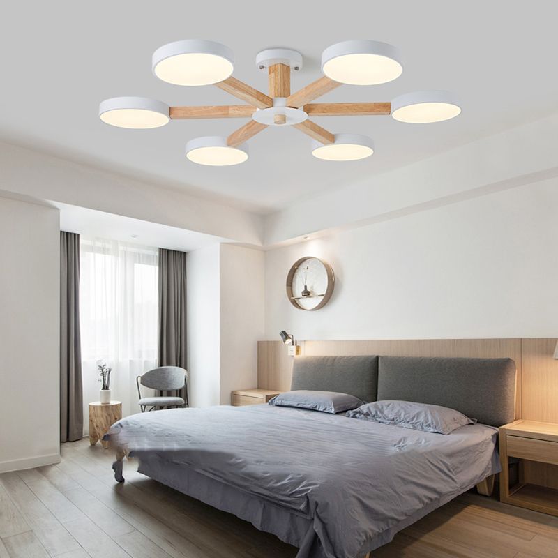 Nordic Round Ceiling Light Wood Multi Light LED Flush Mount Light for Living Room