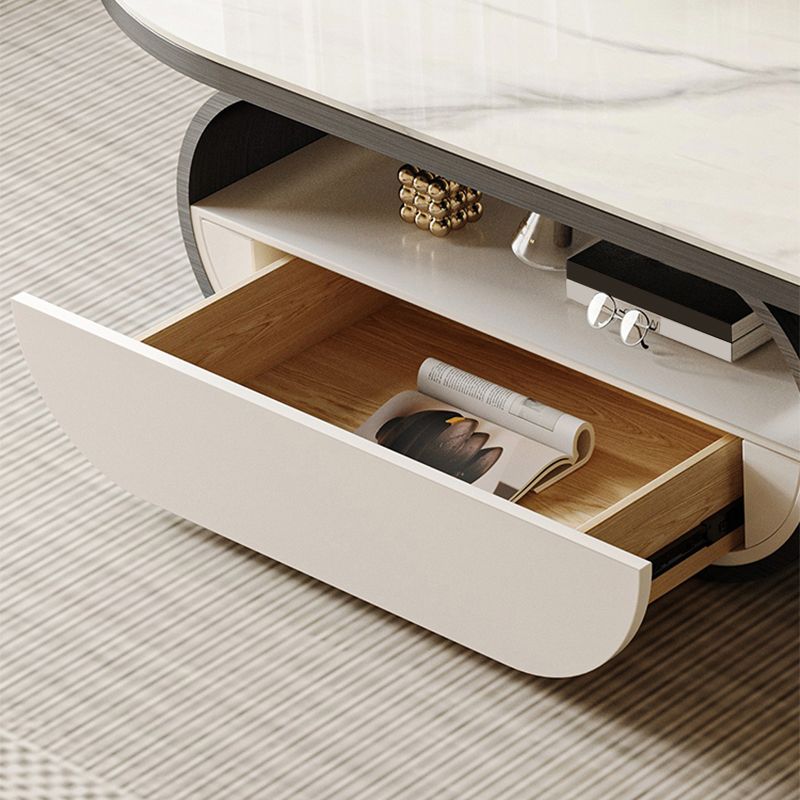 15"H Glam Cocktail Table Storage Oval Stone Coffee Cocktail Table