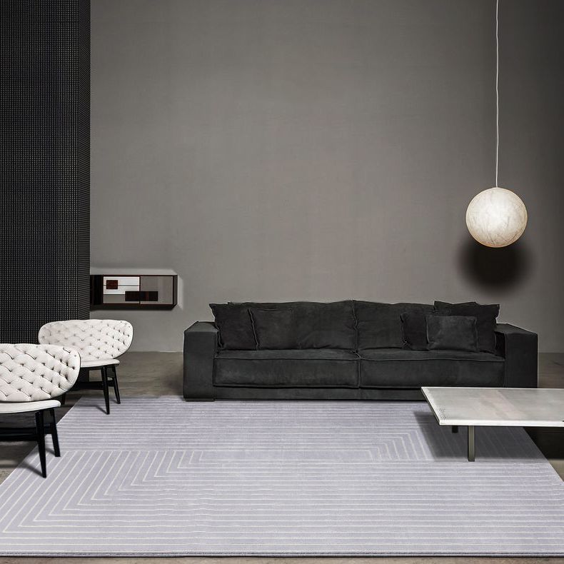 Grey Modern Area Carpet Polyester Stripe Pattern Rug Easy Care Area Rug for Home Decor