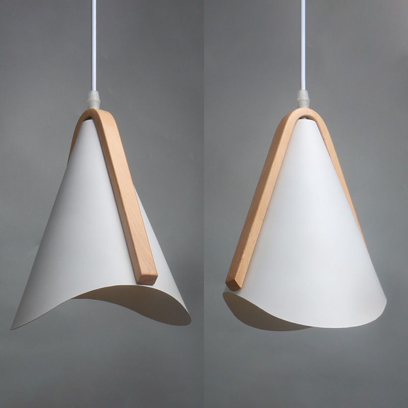 Lámpara de suspensión de diseño de metal de grano de madera nórdica de estilo nórdico de 1 luces en blanco