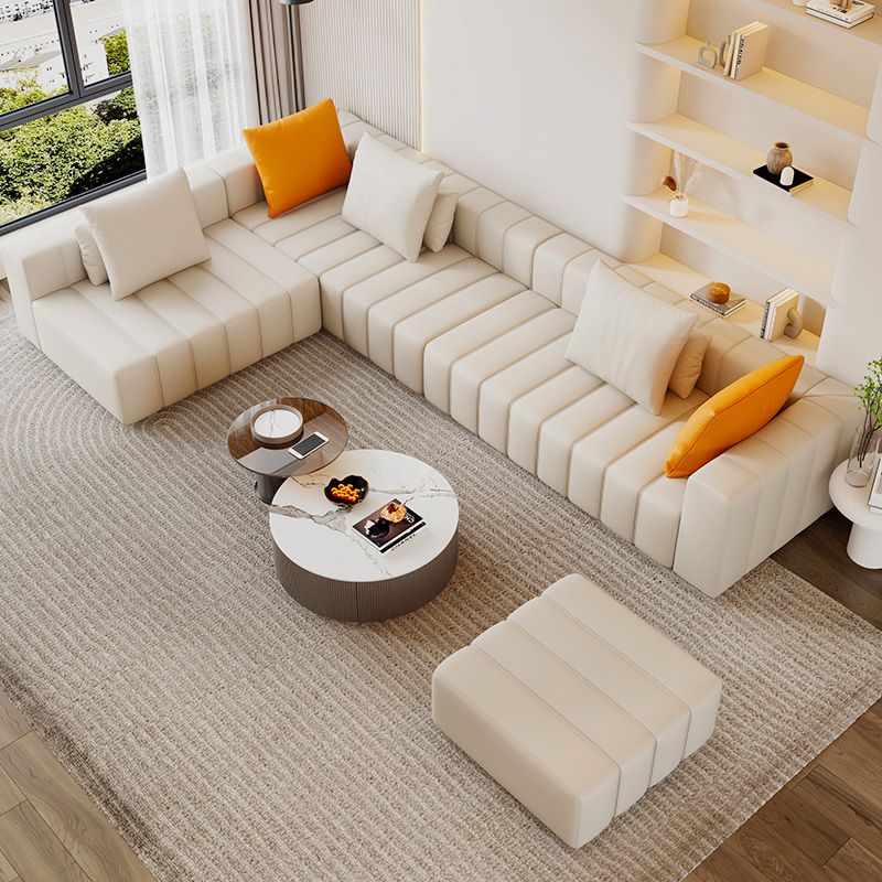 Contemporary White Sectional Sofa with Square Arms and Channel Back