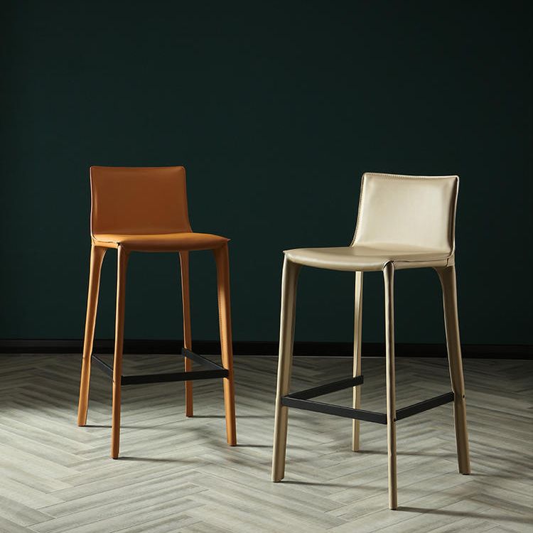 Contemporary Leather Barstool Indoor Bar Stool with Iron Legs and Low Back