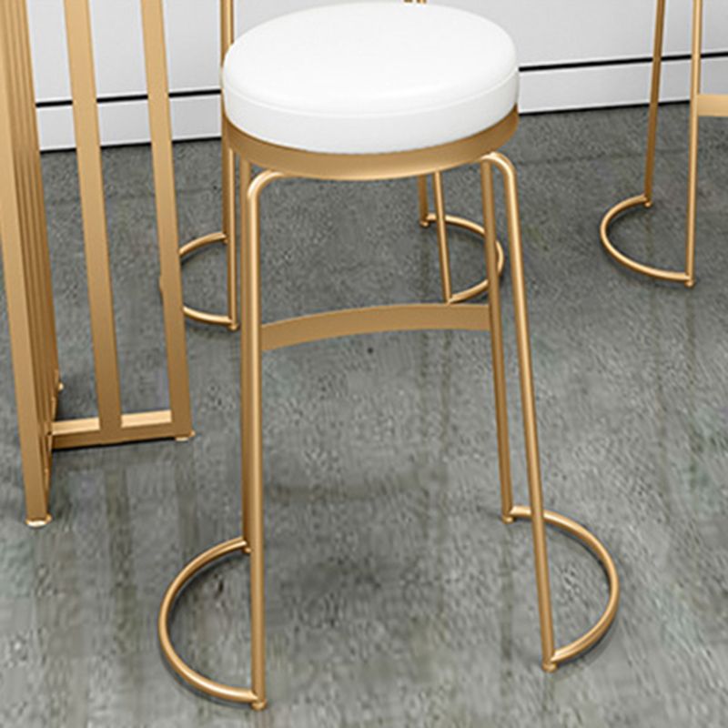 Glam Round Bar Stools Gold Metal Dining Stools with Footrest