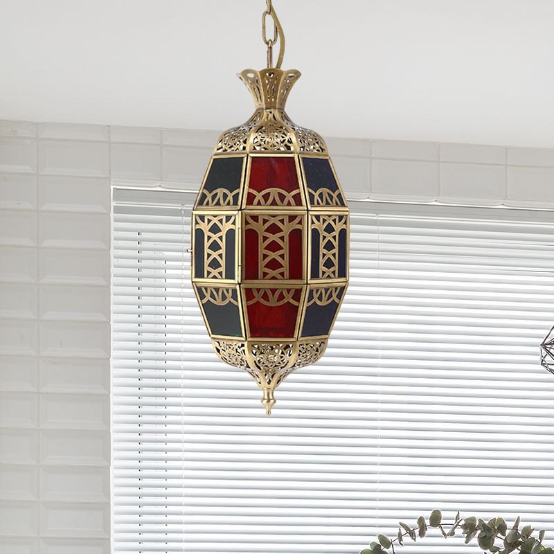 Ovaler Korridor Deckenleuchte arabische Metall1 Leichte Messinghängung Lampe mit farbenfrohen Glasschatten