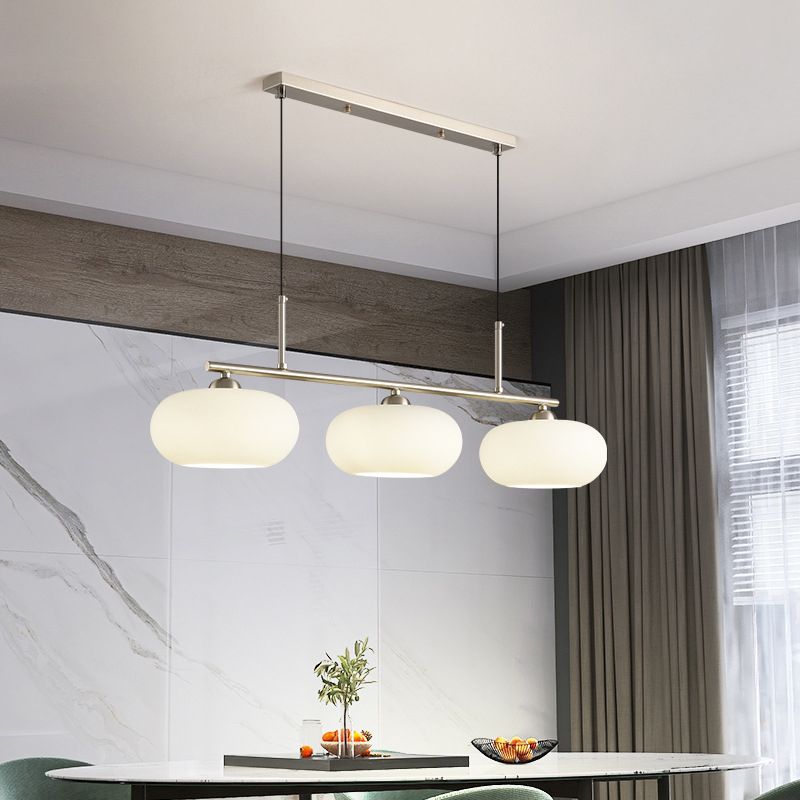 Modern Style Drum Shade Island Pendants 3 Lights Glass Pendant Lights for Dining Room