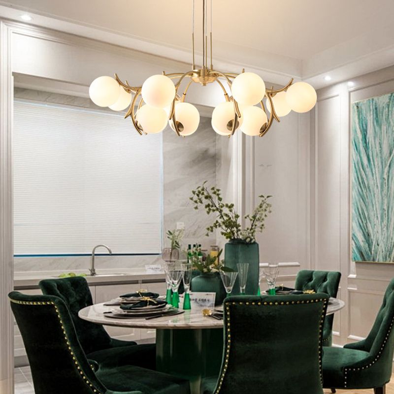 16-Light Branch Shape Chandelier Modern Linear Ceiling Light with Global Frosted Shade