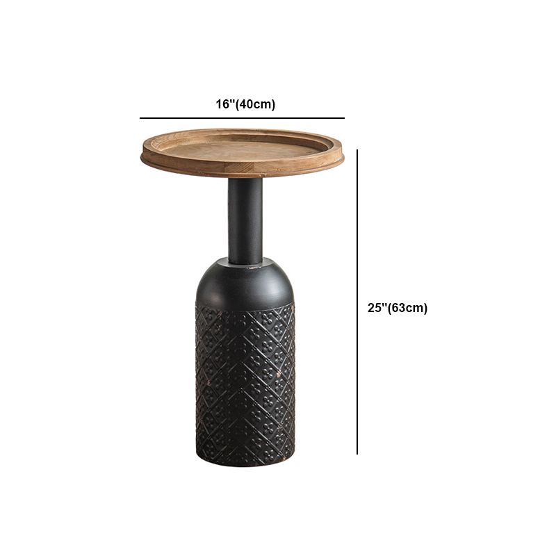 Rustic Iron Pedestal Round Wood Top Coffee Table - Distressed Surface Treatment